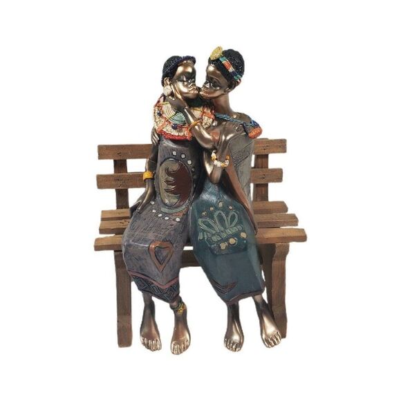 VTG African Women Mother Daughter ? Sculpture Figurine Tribal Hand Painted Resin